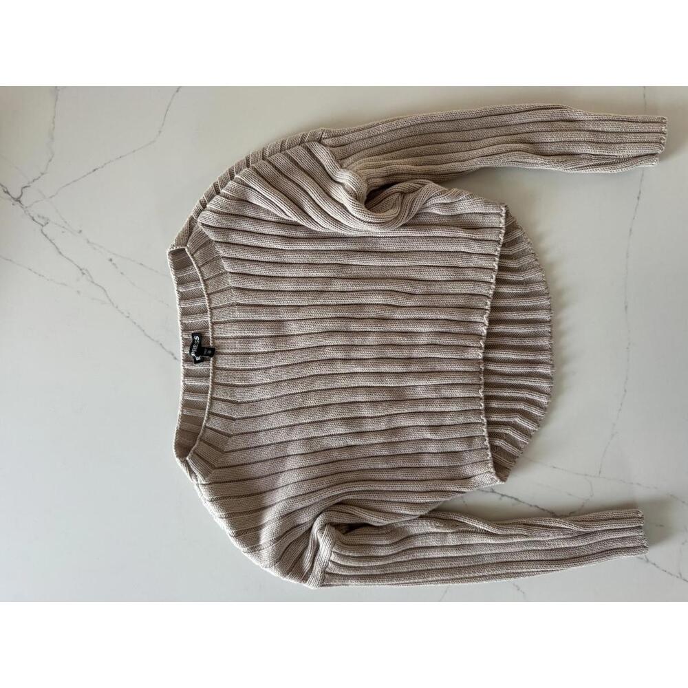 Express Beige Ribbed Cropped Knit Sweater - XS